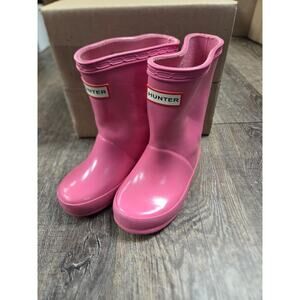Hunter First Gloss Rain Boot Solid Pink Toddler Girls Youth Size 6